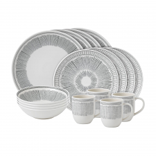 ED Ellen DeGeneres Crafted by Royal Doulton  16 Piece Set Charcoal Grey Lines